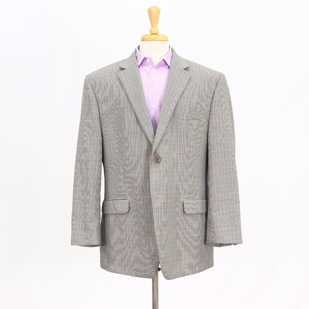 IZOD 46R Beige Blazer Sport Coat Jacket 2-Button Houndstooth Y047
